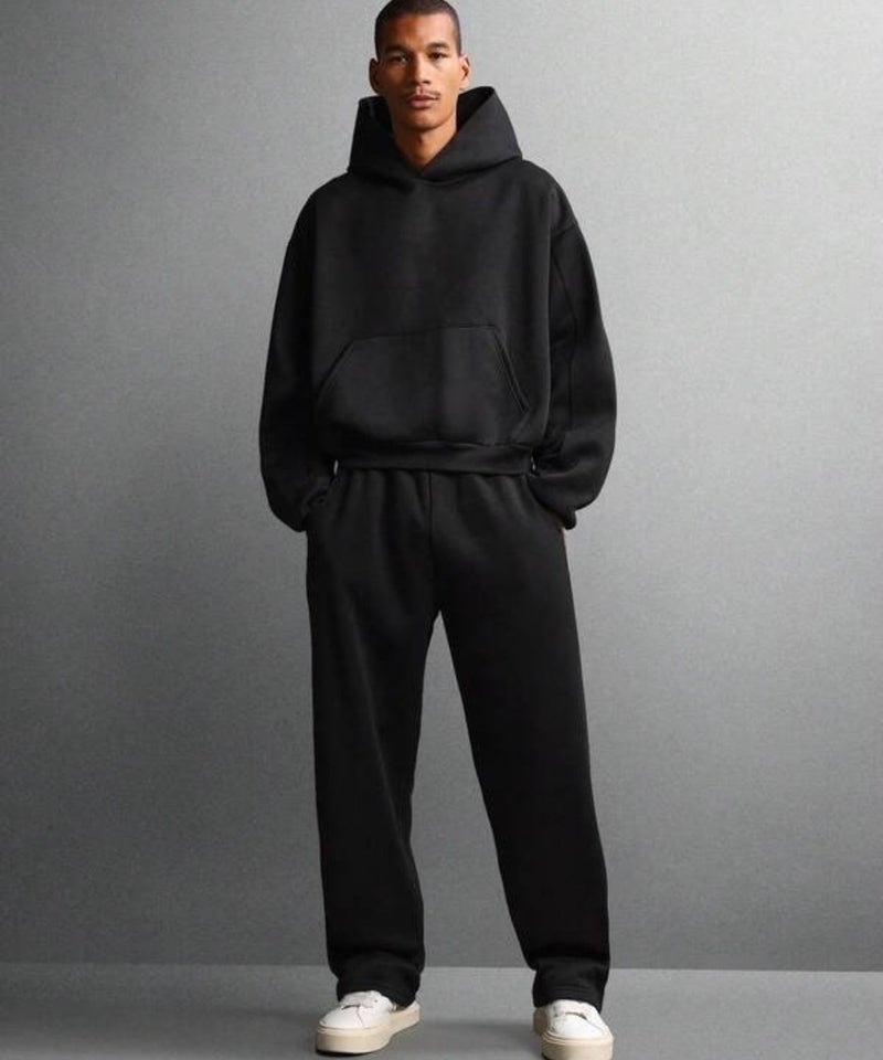 فلاينوف بنطال رياضي رجالي أسود سادة عالي الكثافة محبوك بقصة مريحة مع رباط - Image 4